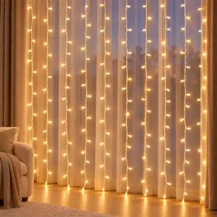 Connectable 6m drop warm white LED indoor curtain lights living room display