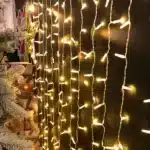 Connectable indoor LED curtain lights 3m drop warm white close up