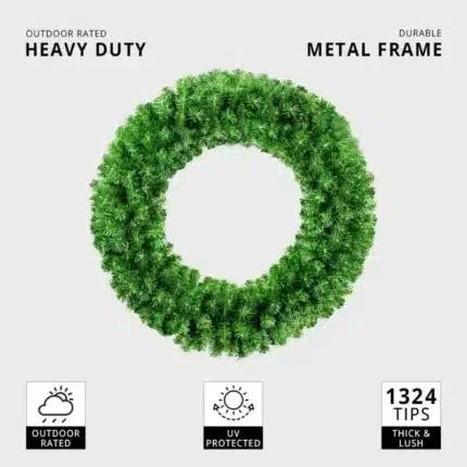 Large plain evergreen outdoor Christmas wreath 150cm features