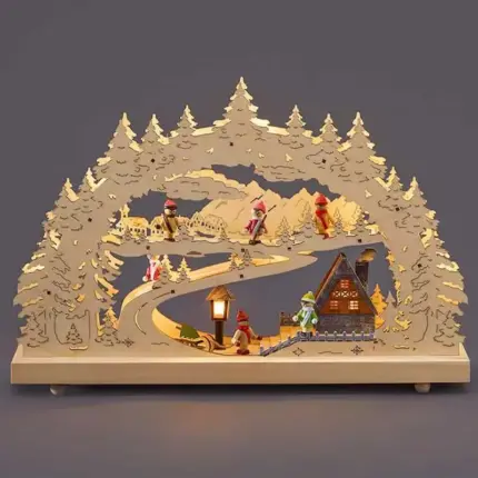 Wooden Silhouette Christmas Village Scene