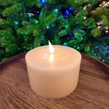 Grey battery operated Christmas wax candle for tabletop decor