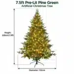 7.5ft pre lit pine green artificial Christmas tree dimensions