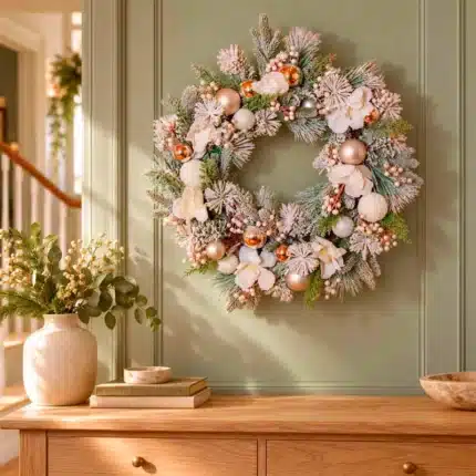 Christmas wreath with mixed white decorations 75cm at home entrance
