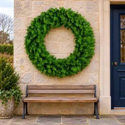 Plain evergreen outdoor Christmas wreath 100cm on outside wall