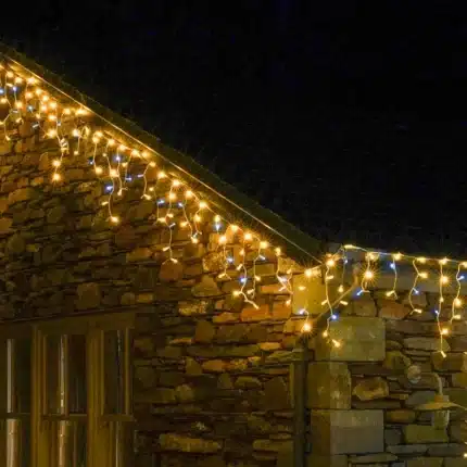 Warm white with ice white flash LED icicle Christmas lights for indoor and outdoor use