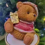 Sitting Teddy Bear With Gift Box Christmas Table Top Decoration