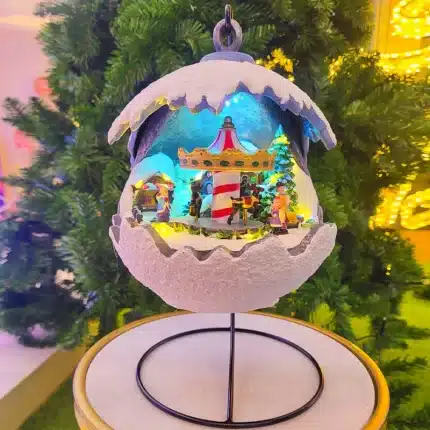 Snowball Christmas Village Scene With Carousel Table Top Decoration