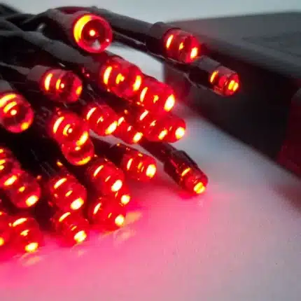 100 LED red battery operated outdoor Christmas lights close view