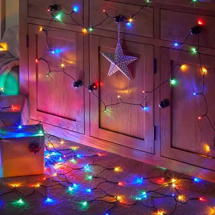 200 LED multicolour with twinkle battery operated Christmas lights indoor display