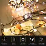 200 LED warm white with ice white flash battery operated Christmas lights features