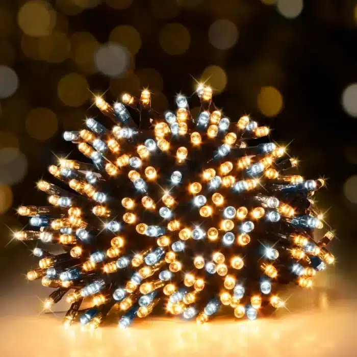 200 LED warm white with ice white flash battery operated Christmas lights gallery image
