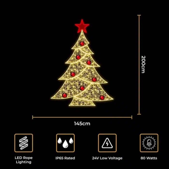 2D red star tree Christmas decoration size and features