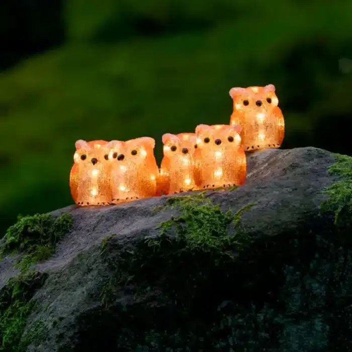 Acrylic owls family outdoor Christmas decoration set with 40 warm white LED lights