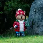 Battery operated polyresin teddy bear outdoor Christmas decoration