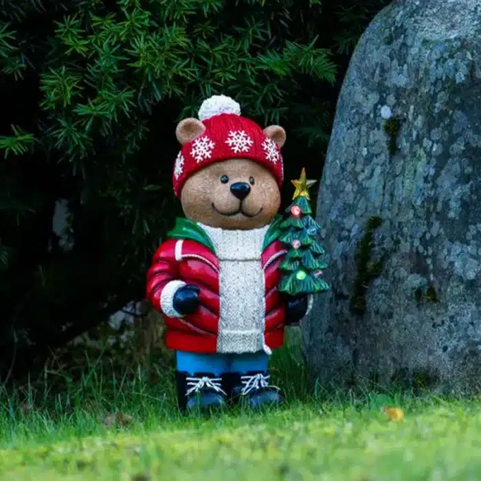 Battery operated polyresin teddy bear outdoor Christmas decoration