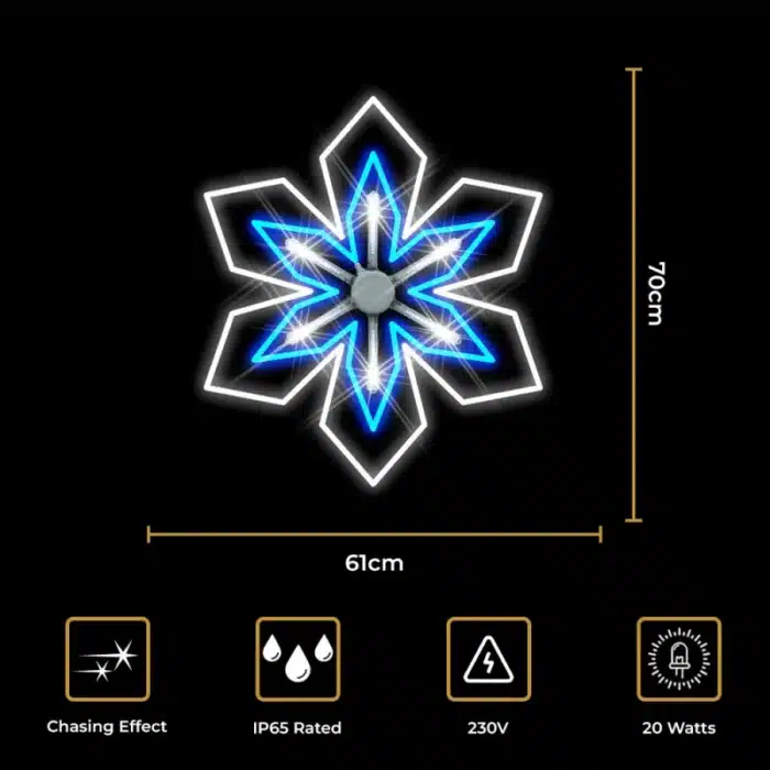 Blue snowflake with chasing effect 2D Christmas decoration size and features