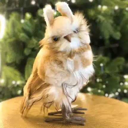 Brown furry owl with pointed ears indoor Christmas decoration 27cm tall product image