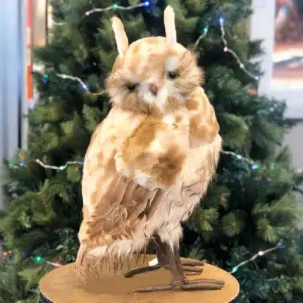 Brown furry owl with pointed ears indoor Christmas decoration 50cm tall product image