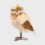 Brown furry owl with smooth head Christmas decoration 50cm tall product view