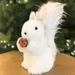 Fluffy squirrel with pine cone Christmas decoration 26cm tall side angle