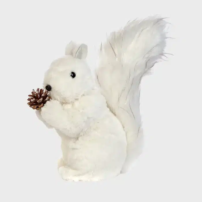 Fluffy squirrel with pine cone indoor Christmas decoration 26cm tall