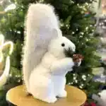 Fluffy squirrel with pine cone indoor Christmas decoration 44cm tall side angle