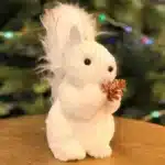 Fluffy squirrel with pine cone Christmas decoration 26cm tall close up view