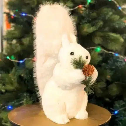 Fluffy squirrel with pine cone indoor Christmas decoration 44cm tall product image