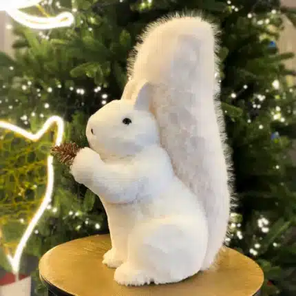 Fluffy squirrel with pine cone indoor Christmas decoration 44cm tall side view