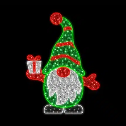 Green Santa gnome with gift 2D Christmas decoration for outdoor use