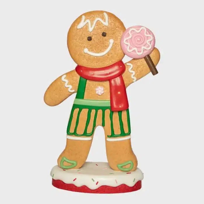 Large battery operated LED fibreglass gingerbread boy with candy Christmas decoration