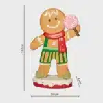 Large battery operated LED fibreglass gingerbread boy with candy Christmas decoration dimensions
