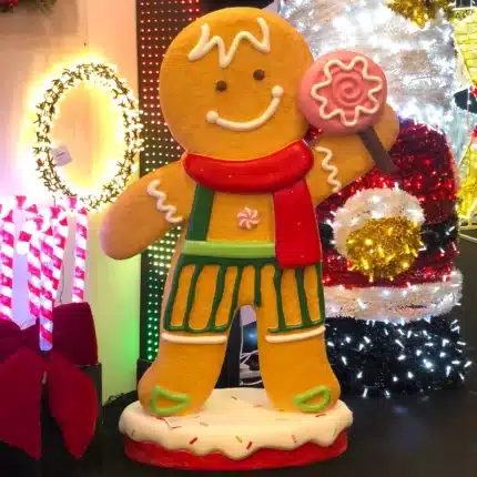 Large battery operated LED gingerbread boy Christmas decoration made from fibreglass