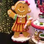 Large battery operated LED gingerbread girl Christmas decoration made from fibreglass