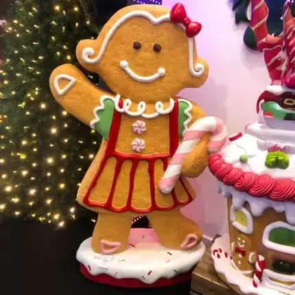 Large battery operated LED gingerbread girl Christmas decoration made from fibreglass