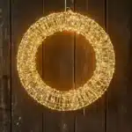 Pre-lit gold frame Christmas wreath 90cm diameter outside display