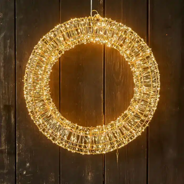 Pre-lit gold frame Christmas wreath 90cm diameter outside display