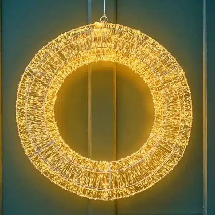 Pre-lit gold frame Christmas wreath 120cm diameter outdoor display