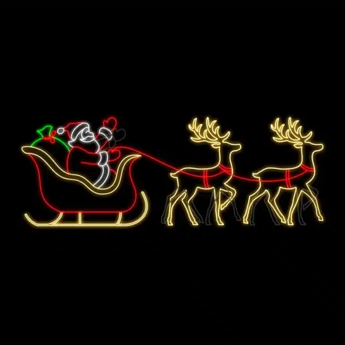 Santa sleigh with reindeers 2D Christmas decoration for outdoor use