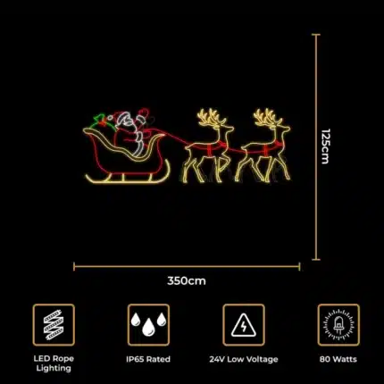Santa sleigh with reindeers 2D Christmas decoration size and features