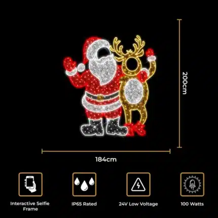Santa with Rudolph 2D Christmas decoration selfie feature size and features