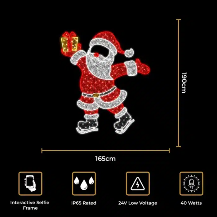 Skating Santa 2D Christmas decoration selfie feature size and features