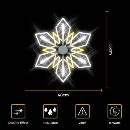 Snowflake with chasing effect 2D Christmas decoration size and features