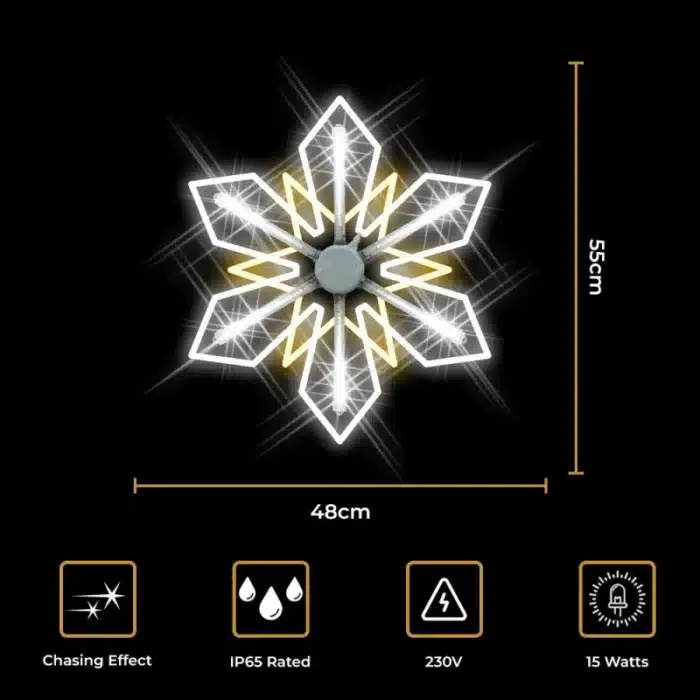 Snowflake with chasing effect 2D Christmas decoration size and features