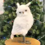 Winter furry owl with pointed ears Christmas decoration product view