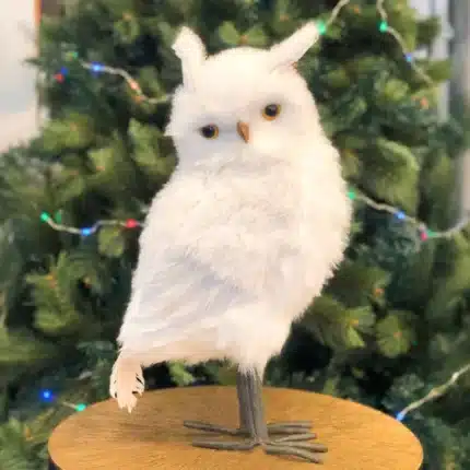 Winter furry owl with pointed ears Christmas decoration product view