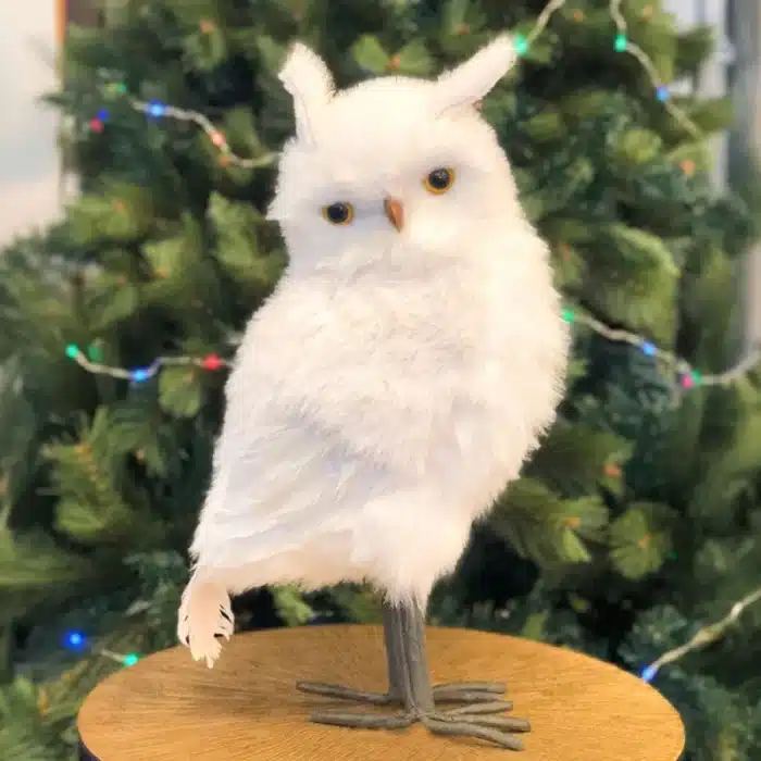 Winter furry owl with pointed ears Christmas decoration product view