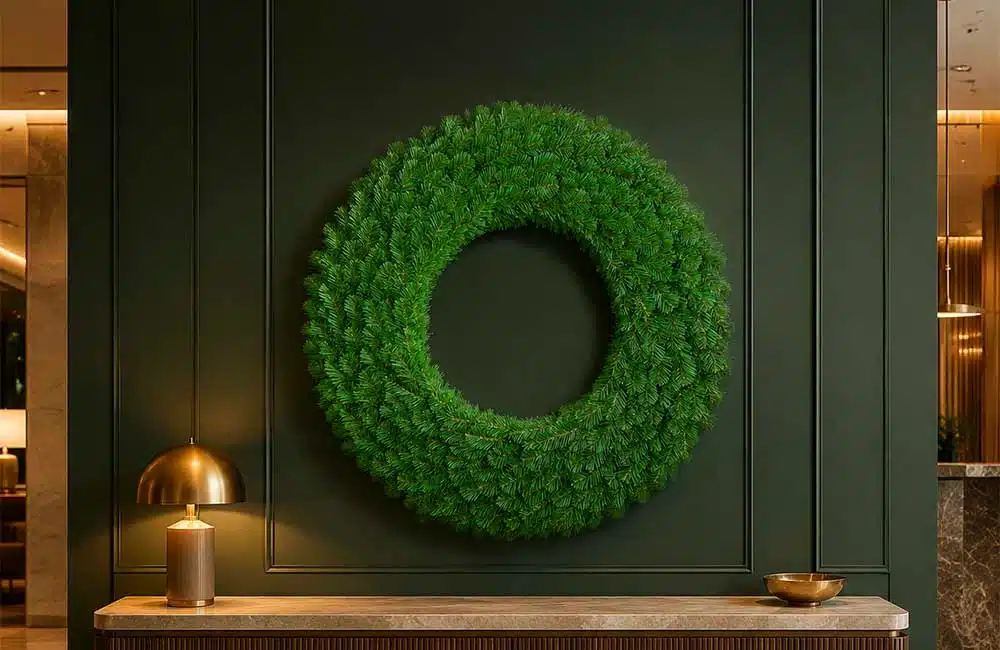 Evergreen Christmas wreath displayed on a wall