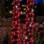 Connectable red with ice white flash white cable Christmas lights trees view