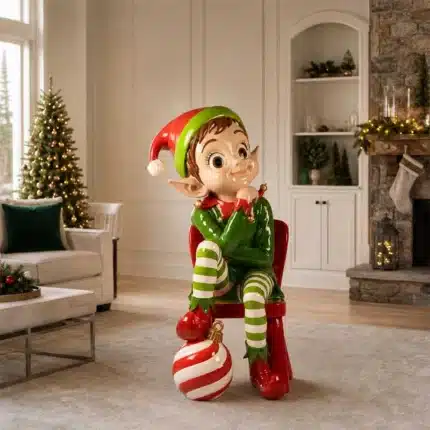 Elf sitting on chair Christmas decoration indoor display